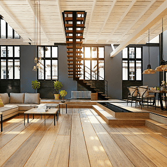 A modern office space with Hemlock lumber flooring